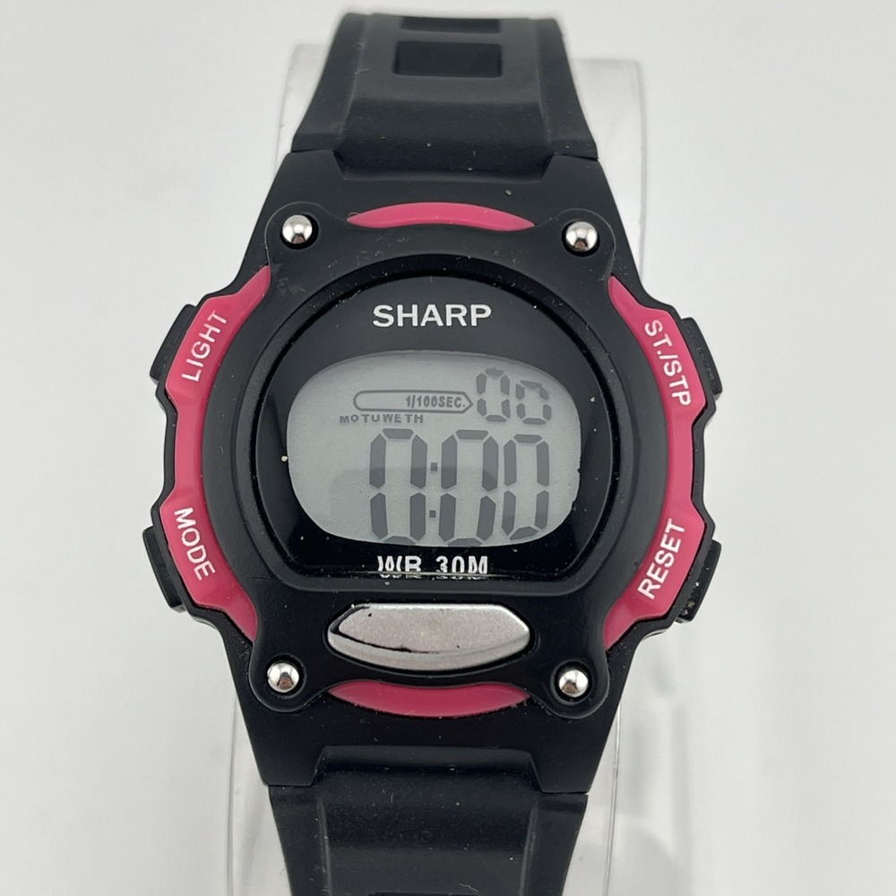 Sharp Digital Watch Women 33mm Case Black Resin Band- New Battery‎